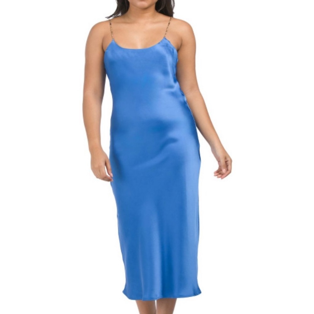 HOUSE OF HARLOW 1960 Cobalt Rita Beaded Straps Satin Slip Dress - Medium